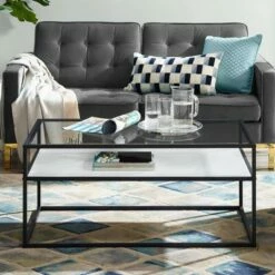 Modern Reversible Open Shelf Coffee Table - Saracina Home White Faux Marble/dark Concrete