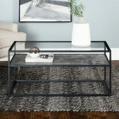 Modern Reversible Open Shelf Coffee Table - Saracina Home White Faux Marble/dark Concrete -Coffee Tables Elegant store unnamed file 1024