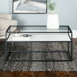 Modern Reversible Open Shelf Coffee Table - Saracina Home White Faux Marble/dark Concrete -Coffee Tables Elegant store unnamed file 1025