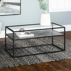 Modern Reversible Open Shelf Coffee Table - Saracina Home White Faux Marble/dark Concrete -Coffee Tables Elegant store unnamed file 1026
