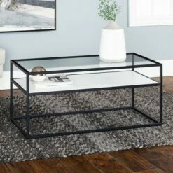 Modern Reversible Open Shelf Coffee Table - Saracina Home White Faux Marble/dark Concrete -Coffee Tables Elegant store unnamed file 1027