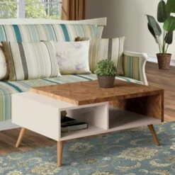 Two-Tone Wooden Coffee Table with Splayed Legs and Storage Shelf White/Brown - The Urban Port -Coffee Tables Elegant store unnamed file 1067