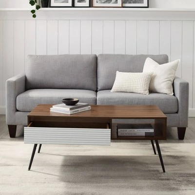 Mid-Century Modern Fluted Drawer Coffee Table - Saracina Home Solid White/dark Walnut 4 Mid-Century Modern Fluted Drawer Coffee Table - Saracina Home Solid White/dark Walnut - Image 2