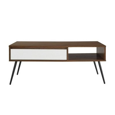 Mid-Century Modern Fluted Drawer Coffee Table - Saracina Home Solid White/dark Walnut 5 Mid-Century Modern Fluted Drawer Coffee Table - Saracina Home Solid White/dark Walnut - Image 3