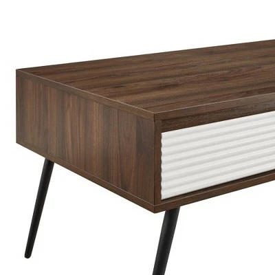 Mid-Century Modern Fluted Drawer Coffee Table - Saracina Home Solid White/dark Walnut 7 Mid-Century Modern Fluted Drawer Coffee Table - Saracina Home Solid White/dark Walnut - Image 5