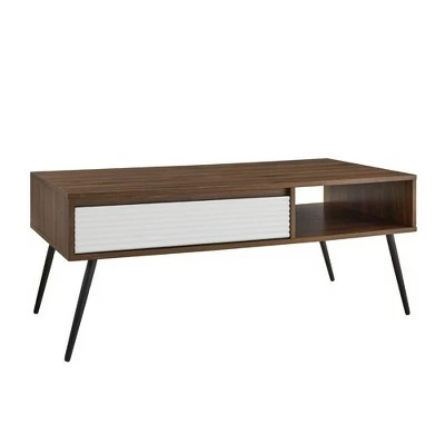 Mid-Century Modern Fluted Drawer Coffee Table - Saracina Home Solid White/dark Walnut 11 Mid-Century Modern Fluted Drawer Coffee Table - Saracina Home Solid White/dark Walnut - Image 9