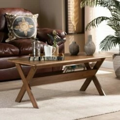 Sarai Rectangular Wood Coffee Table Brown - Baxton Studio -Coffee Tables Elegant store unnamed file 1245