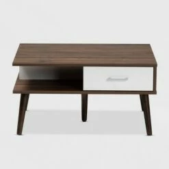 Merlin Two-Tone 2 Drawer Coffee Table White/Walnut - Baxton Studio -Coffee Tables Elegant store unnamed file 1316