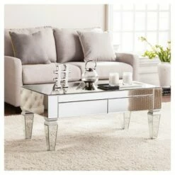 Darla Contemporary Mirrored Rectangular Cocktail Table - Mirrored - Aiden Lane