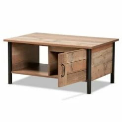 Vaughan Two-Tone Rustic Oak and Wood Coffee Table Brown/Black - Baxton Studio