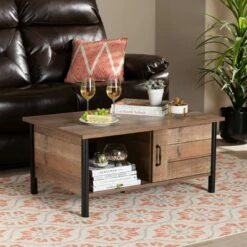 Vaughan Two-Tone Rustic Oak and Wood Coffee Table Brown/Black - Baxton Studio -Coffee Tables Elegant store unnamed file 1376