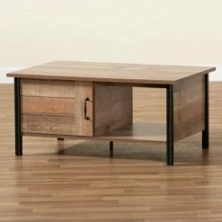 Vaughan Two-Tone Rustic Oak and Wood Coffee Table Brown/Black - Baxton Studio -Coffee Tables Elegant store unnamed file 1377