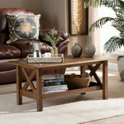 Reese Rectangular Wood Coffee Table Brown - Baxton Studio -Coffee Tables Elegant store unnamed file 1446