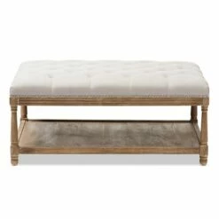 Carlotta French Country Weathered Oak Linen Rectangular Coffee Table Ottoman Beige - Baxton Studio