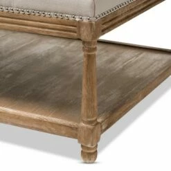 Carlotta French Country Weathered Oak Linen Rectangular Coffee Table Ottoman Beige - Baxton Studio -Coffee Tables Elegant store unnamed file 157