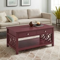 Whitley 2 Drawer Coffee Table Merlot - Linon -Coffee Tables Elegant store unnamed file 1582