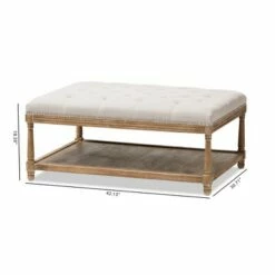 Carlotta French Country Weathered Oak Linen Rectangular Coffee Table Ottoman Beige - Baxton Studio -Coffee Tables Elegant store unnamed file 160