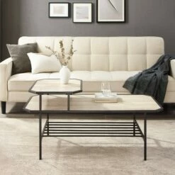 Modern 2 Tier Chamfered Corner Coffee Table - Saracina Home Dark Walnut