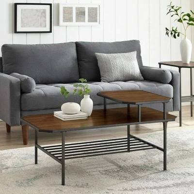 Modern 2 Tier Chamfered Corner Coffee Table - Saracina Home Dark Walnut 8 Modern 2 Tier Chamfered Corner Coffee Table - Saracina Home Dark Walnut - Image 6