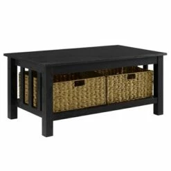 Mission Coffee Table with Woven Baskets - Saracina Home Black -Coffee Tables Elegant store unnamed file 172