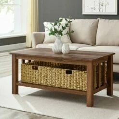 Mission Coffee Table with Woven Baskets - Saracina Home Black -Coffee Tables Elegant store unnamed file 176