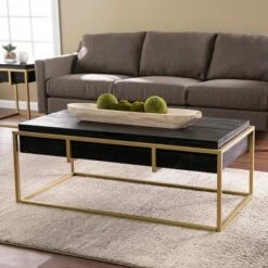 Riexe Reclaimed Wood Storage Cocktail Table Black/Brass - Aiden Lane