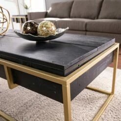 Riexe Reclaimed Wood Storage Cocktail Table Black/Brass - Aiden Lane -Coffee Tables Elegant store unnamed file 1851