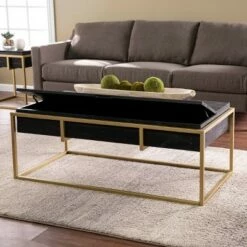 Riexe Reclaimed Wood Storage Cocktail Table Black/Brass - Aiden Lane -Coffee Tables Elegant store unnamed file 1852