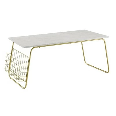 Marge Modern Coffee Table with Magazine Rack White Faux Marble/Gold - Saracina Home 3 Marge Modern Coffee Table with Magazine Rack White Faux Marble/Gold - Saracina Home