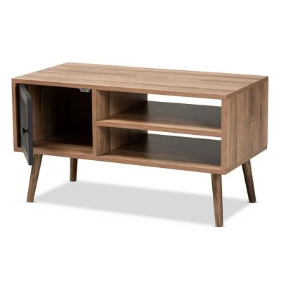 Yuna Natural Wood and Metal 1 Door Coffee Table Brown/Black - Baxton Studio 3 Yuna Natural Wood and Metal 1 Door Coffee Table Brown/Black - Baxton Studio