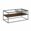 Gertie Contemporary Glass Coffee Table with Mesh Metal Drawer - Saracina Home Dark Walnut