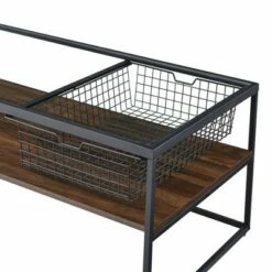 Gertie Contemporary Glass Coffee Table with Mesh Metal Drawer - Saracina Home Dark Walnut -Coffee Tables Elegant store unnamed file 2045