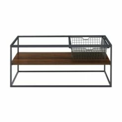 Gertie Contemporary Glass Coffee Table with Mesh Metal Drawer - Saracina Home Dark Walnut -Coffee Tables Elegant store unnamed file 2047