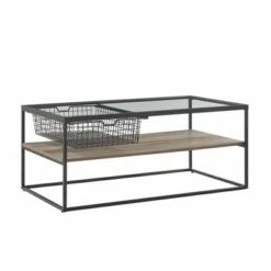 Gertie Contemporary Glass Coffee Table with Mesh Metal Drawer - Saracina Home Dark Walnut -Coffee Tables Elegant store unnamed file 2048