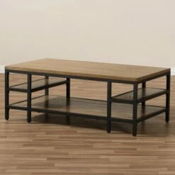 Caribou Rustic Industrial Style Oak Wood and Metal Finished Coffee Table Black - Baxton Studio -Coffee Tables Elegant store unnamed file 2075