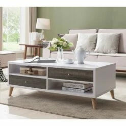 Weller Transitional Two Drawers Coffee Table Dark Gray/White - HOMES: Inside + Out