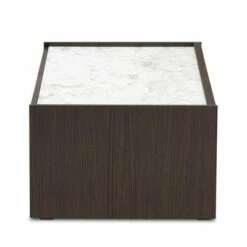 Walker Wood Coffee Table with Faux Marble Top Dark Brown/Marble/Gold - Baxton Studio