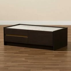 Walker Wood Coffee Table with Faux Marble Top Dark Brown/Marble/Gold - Baxton Studio -Coffee Tables Elegant store unnamed file 2141