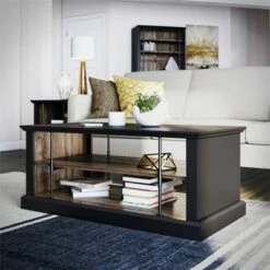 Room & Joy Hoffman Two Toned Rustic Coffee Table with 2 Shelves Black and Walnut - Room & Joy -Coffee Tables Elegant store unnamed file 2224
