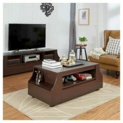 Carmona Contemporary Multi-Storage Coffee Table with Side Shelves Walnut - HOMES: Inside + Out