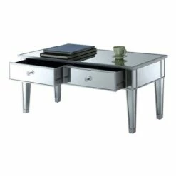 Gold Coast Mirror Coffee Table with Two Drawers Mirror/Silver Frame - Breighton Home
