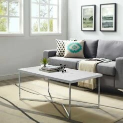 Maxwell Two-Tone Modern Glam Coffee Table - Saracina Home White Faux Marble/chrome