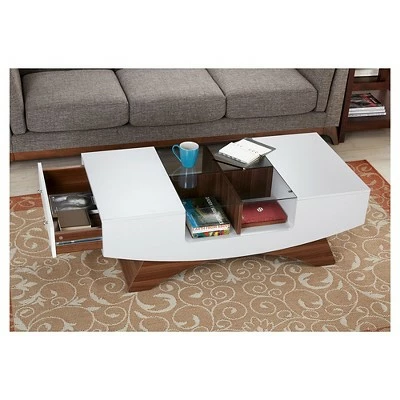 Kasha Curved Multi-storage Coffee Table White/Light Walnut - HOMES: Inside + Out 4 Kasha Curved Multi-storage Coffee Table White/Light Walnut - HOMES: Inside + Out - Image 2