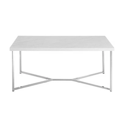 Maxwell Two-Tone Modern Glam Coffee Table - Saracina Home White Faux Marble/chrome 6 Maxwell Two-Tone Modern Glam Coffee Table - Saracina Home White Faux Marble/chrome - Image 4