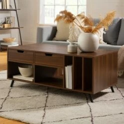 44" Modern 2 Drawer Storage Coffee Table Dark Walnut - Saracina Home