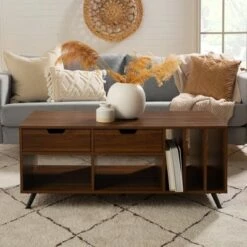 44" Modern 2 Drawer Storage Coffee Table Dark Walnut - Saracina Home -Coffee Tables Elegant store unnamed file 2403