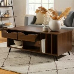 44" Modern 2 Drawer Storage Coffee Table Dark Walnut - Saracina Home -Coffee Tables Elegant store unnamed file 2409