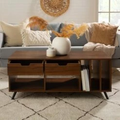 44" Modern 2 Drawer Storage Coffee Table Dark Walnut - Saracina Home -Coffee Tables Elegant store unnamed file 2410