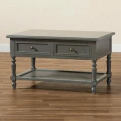 Sheldon Vintage Wood 2 Drawer Coffee Table Gray - Baxton Studio -Coffee Tables Elegant store unnamed file 2447
