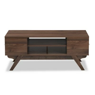 Ashfield Mid Century Modern Walnut Finished Wood 2 Drawer Coffee Table Brown - Baxton Studio 4 Ashfield Mid Century Modern Walnut Finished Wood 2 Drawer Coffee Table Brown - Baxton Studio - Image 2